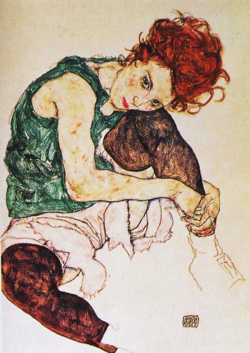 [사진 004] 에곤 실레의 ‘왼쪽 무릎을 세우고 앉아 있는 여자(1917)’ 작품