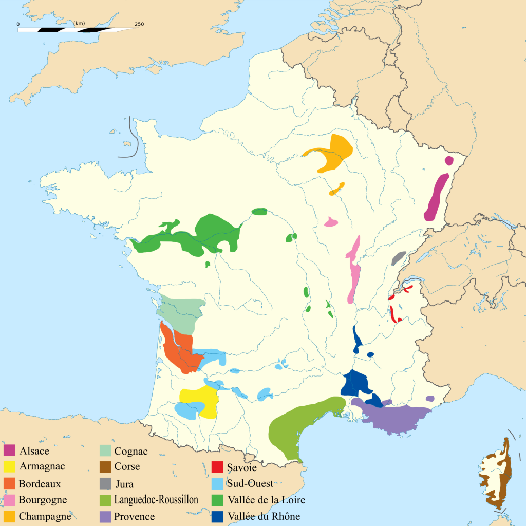 샴페인은 프랑스의 가장 북쪽의 위치한 와인 생산지. (노란색 지역) / 사진출처: 위키피디아